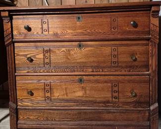 Antique Eastlake Victorian walnut three-drawer dresser. This is a beautiful piece!