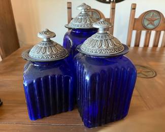 Cobalt blue ribbed canister set