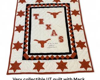 University of Texas on of a kind quilt, autographed by former Head Coach Mack Brown.