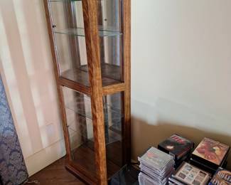 Oak curio cabinet.
