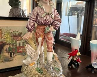 Italy Large Porcelain Boy with Geese 
