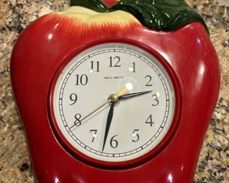 Vintage MCM Acu-Rite apple-shaped wall clock