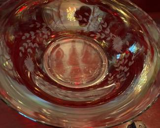 Vintage Bohemian ruby red cut-to-clear glass bowl