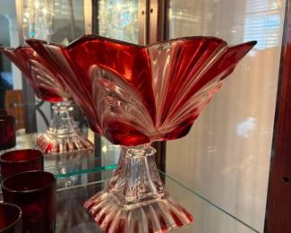 Vintage Fifth Avenue Crystal Aurora Ruby Pedestal Compote Serving Dish
