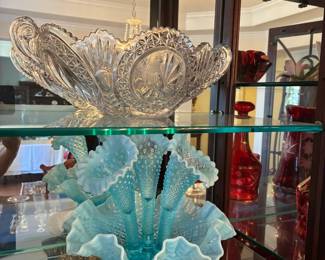 Vintage Fenton Milk Glass Hobnail 3 Horn Epergne