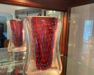 Vintage mid-century modern red Murano glass vase