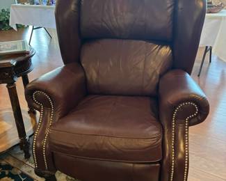 Leather recliner with nailhead trim