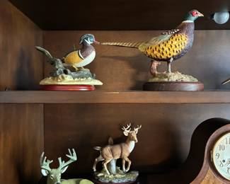 Danbury Mint "Summer Velvet" buck deer sculpture figurine by James Stafford; vintage porcelain figurine of a stag deer by Andrea by Sadek; Vintage "Standing Proud" duck figurine by Larry Tawes Jr
