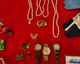 Costume jewelry, Betsey Johnson skull watch, vintage basketball watch, vintage Timex Indiglo watch