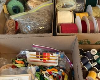 Embroidery floss and supplies, floral supplies, ribbon, and thread