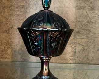 Carnival glass compote with lid