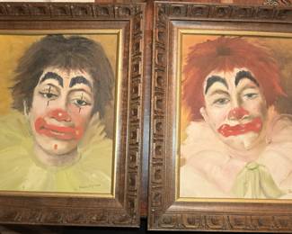 PAIR of MCM ORIGINAL CLOWN OIL PAINTINGS
