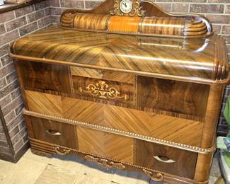 1930's ART DECO CEDAR CHEST w/CLOCK & LIGHT