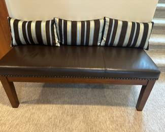 Leather and wood bench