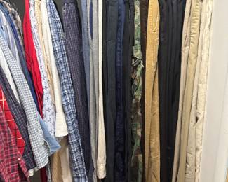 Men's clothing for all seasons - size medium shirts and coats, size 29 waist to 32 in all shorts and pants - length on pants is 30"; Suit and sport coat jacket sizes are 38R - 40R