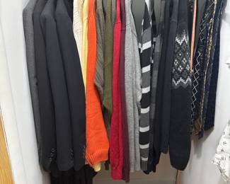 Men's clothing for all seasons - size medium shirts and coats, size 29 waist to 32 in all shorts and pants - length on pants is 30"; Suit and sport coat jacket sizes are 38R - 40R