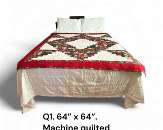 Quilt #1 red trim with diamond in the center - machine quilted 64" x 64"