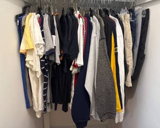 Men's clothing for all seasons - size medium shirts and coats, size 29 waist to 32 in all shorts and pants - length on pants is 30"; Suit and sport coat jacket sizes are 38R - 40R