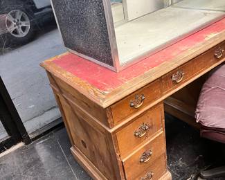 Pine Desk & glass display Case