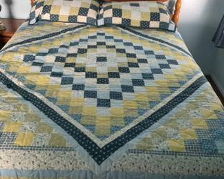Queen Size Wooden Bed Frame, Mattress, Bedding And Pillows