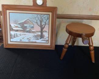 Art work a Vintage Wooden Milking Stool 