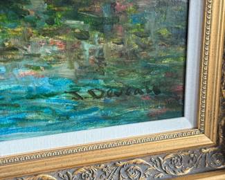 “Breeze”, an original oil on canvas by listed artist, Jacques Deveau. Signed lower right, professionally framed, and measures in frame, 33” H x 45” W. Jacques Deveau was a French post-war contemporary artist born in 1937 and was active in France during the 20th Century. As an impressionist painter, he was known for his detailed works depicting scenes from daily life; notably works of simple life by the garden or beach often depicting beautiful ladies and children.
