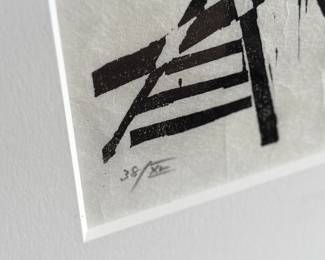 "Intrusion", a limited edition hand-signed black and white woodcut print by listed artist, Werner Drewes. Professionally framed and measures in frame, 25” H x 20.25” W. Werner Drewes was born in Canig, Germany, and began studying art in 1920 at the Stuttgart School of Architecture. A year later he transferred to the Stuttgart School of Arts and Crafts. From 1921 to 1922, he studied with Paul Klee, Johannes Itten, and Oskar Schlemmer at the Bauhaus in Weimar.
