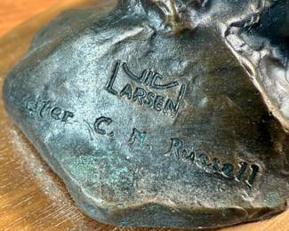 “Weaver”, a bronze sculpture after listed artist C.M. Russell. Signed as shown in photos and measures, 8” H x 6” W x 5” D. Charles Marion Russell, also known as C. M. Russell, Charlie Russell, and “Kid” Russell, was an American artist of the American Old West. He created more than 2,000 paintings of cowboys, Native Americans, and landscapes set in the western United States and in Alberta, Canada, in addition to bronze sculptures.
