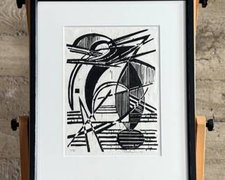 "Intrusion", a limited edition hand-signed black and white woodcut print by listed artist, Werner Drewes. Professionally framed and measures in frame, 25” H x 20.25” W. Werner Drewes was born in Canig, Germany, and began studying art in 1920 at the Stuttgart School of Architecture. A year later he transferred to the Stuttgart School of Arts and Crafts. From 1921 to 1922, he studied with Paul Klee, Johannes Itten, and Oskar Schlemmer at the Bauhaus in Weimar.

