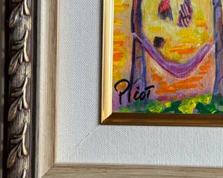 “Paysage A St. Dominque”, a seriolithograph in color on canvas by listed artist, Jean-Claude Picot circa 2004. Signed in ink and numbered on the verso. Professionally framed by Park West Gallery and measures in frame, 15.5” H x 17.75” W. Includes certificate of authenticity and appraisal from Park West. Jean-Claude Picot (1933 – 2020) was active/lived in France. Jean Claude Picot is known for Fauve-style landscape, still life festival and market genre painting. Since 1956, Jean Claude Picot has been working exclusively as a professional artist. Signed in pigment and numbered on verso.
