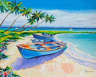 “Hidden Cove”, a deluxe hand-embellished serigraph in color on linen by listed artist, Alex Pauker circa 2005. Professionally framed by Park West Gallery and measures in frame, 16.75” H x 20” W. Hand signed and numbered in pencil by artist. Includes certificate of authenticity and appraisal from Park West. Alex Pauker was born in Russia in 1974, when the country was still under Communist rule. It was there in his homeland while attending Yekaterinburg College of Art that he discovered his natural talent for creating beautiful paintings of landscapes.
