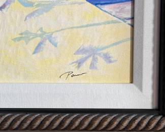 “Island Destination”, a deluxe hand-embellished serigraph in color on linen by listed artist, Alex Pauker circa 2005. Professionally framed by Park West Gallery and measures in frame, 25.25” H x 30.25” W. Signed in ink by the artist and limited edition. Includes certificate of authenticity and appraisal from Park West. Alex Pauker was born in Russia in 1974, when the country was still under Communist rule. It was there in his homeland while attending Yekaterinburg College of Art that he discovered his natural talent for creating beautiful paintings of landscapes.
