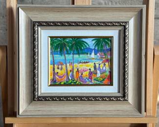“Paysage A St. Dominque”, a seriolithograph in color on canvas by listed artist, Jean-Claude Picot circa 2004. Signed in ink and numbered on the verso. Professionally framed by Park West Gallery and measures in frame, 15.5” H x 17.75” W. Includes certificate of authenticity and appraisal from Park West. Jean-Claude Picot (1933 – 2020) was active/lived in France. Jean Claude Picot is known for Fauve-style landscape, still life festival and market genre painting. Since 1956, Jean Claude Picot has been working exclusively as a professional artist. Signed in pigment and numbered on verso.
