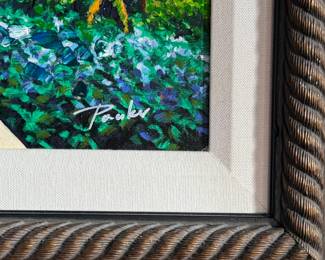 “Terrace View”, a serigraph in color with hand embellishment on canvas by listed artist, Alex Pauker circa 2002. Professionally framed by Park West Gallery and measures in frame, 21.5” H x 25.5” W. Comes with certificate of authenticity and appraisal from Park West. Alex Pauker was born in Russia in 1974, when the country was still under Communist rule. It was there in his homeland while attending Yekaterinburg College of Art that he discovered his natural talent for creating beautiful paintings of landscapes.
