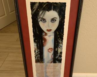 SIGNED Framed Art Print with Neil Gaiman Quote
Professionally framed art print featuring elegant portrait artwork with Neil Gaiman quote. Red matting with ornate frame. Limited edition signed print, literary art, collectible wall decor.