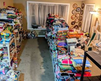 Wall to wall piles of bundled fabric