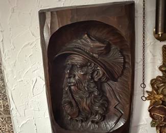 German Black Forest wood carving wall plaque
