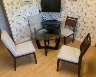 5 Feet Round Glass Top Table w/ 4 Chairs