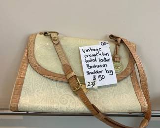 #238 Vintage Cream & Tan Tooled Leather Brahmin Shoulder Bag $50.00
