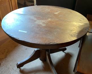 #336 Oak Pedestal Table (as is finish) 40x39 $30.00