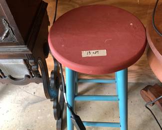 #108 red and blue painted stool 13x29 $20.00
