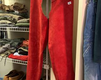 #226 Red Suede Fringe Whittmann Chaps size Small Ladies $60.00