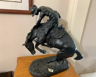 #63 horse with man jumping away from rattle snake METAL Remington $225.00