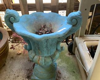 #193 Blue Painted Concrete Urn - 17x30 $40.00