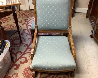 #79 glider rocker blue upholster seat and back as is finish $35.00
