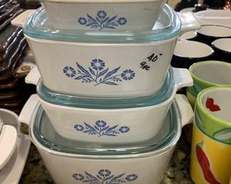 #269 9 pc Cornflower Pyrex Dishes $40.00