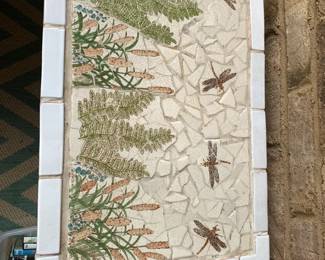 #27 white painted tile dragon fly table 20x14x22 $45.00