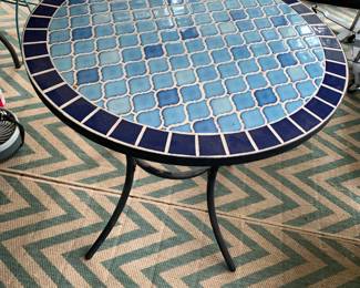 #25 tile blue metal 28x29 table $75.00