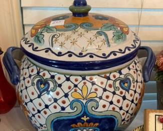 #221 Mexican Painted Pot w/lid - ceramic - 13" Tall $20.00