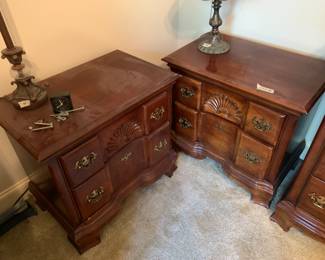 #294 Wood Pair of End Tables w/2 drawers curved front - 27x16x25 $80.00